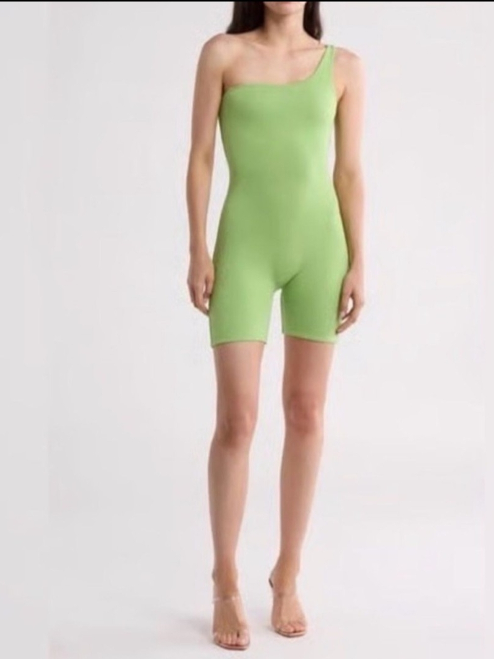 naked wardrobe Lime Green One-Shoulder Romper Jumpsuit